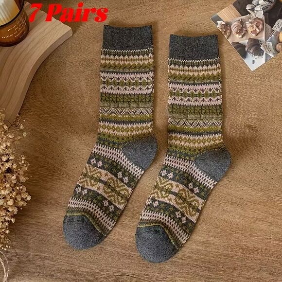 7 Pair Women's Warm Winter Socks Mid Calf 6 colors & 1 Random Bonus Pair NEW - Picture 7 of 12